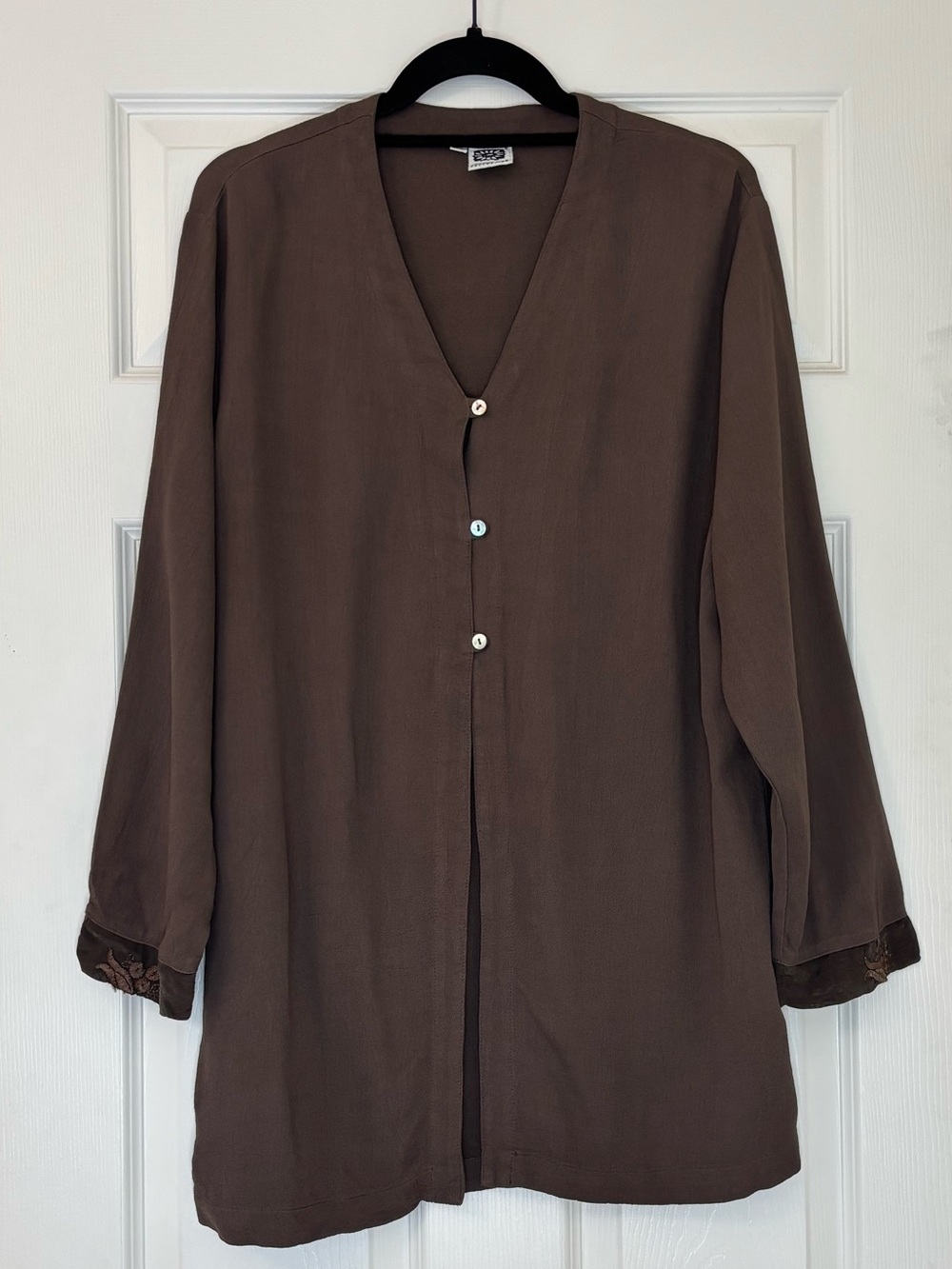 Johnny Was Collection Button Front Tunic Blouse with Embroidered Sleeve Cuffs